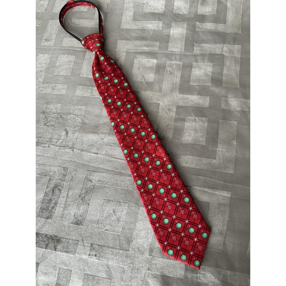 Tie Tales Tie Mens One Size Red Christmas Zipper Pre-Tied Plaid Ornament Novelty